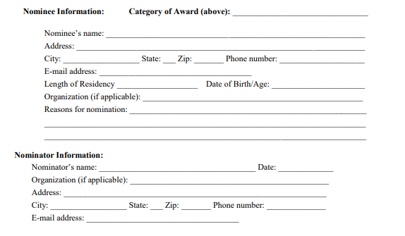 Community Service Award Nomination Form Sample