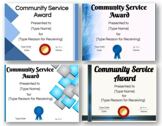 Community Service Award Wording Examples