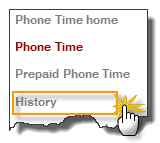 On the Phone Time menu, click History
