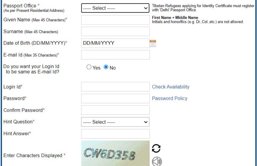 Passport Seva Kendra Registration Form