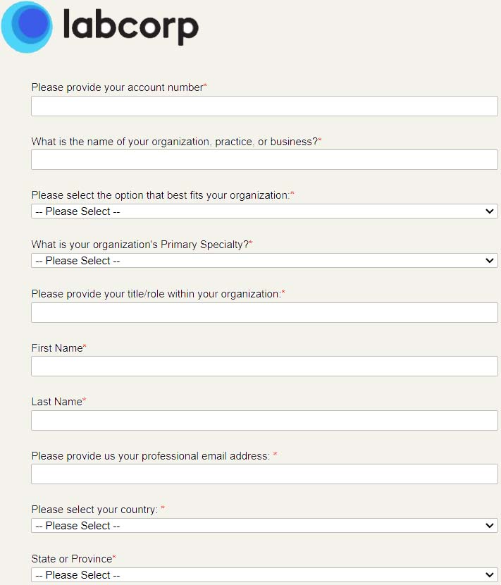 Labcorp issue form page