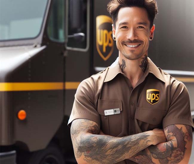 a man witth tatoo working at UPS