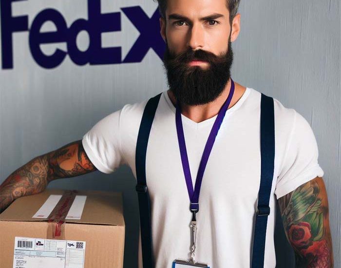 tattooed man, ex-con, works for a FedEx shipping agency