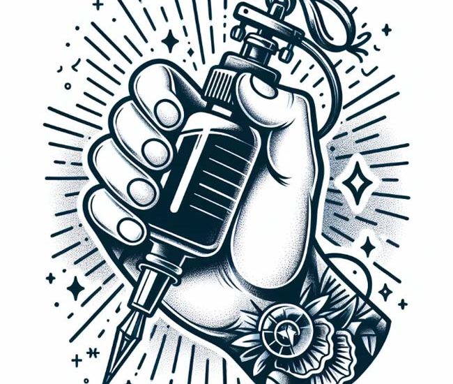 a hand holding an ink tattoo