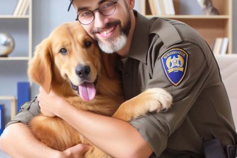 a man as an Animal Control Officer hugged a dog