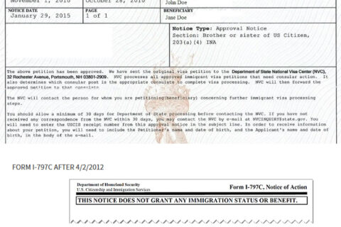 Form I-797C Notice of Action