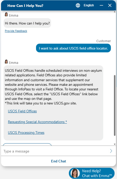 USCIS Emma Live Chat Hours